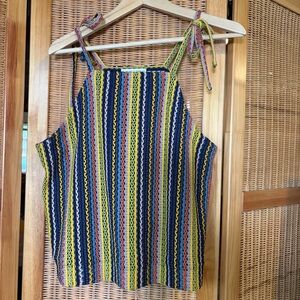 Texture & Thread Madewell Multicolor Stripe Crochet Tank Bow straps L Missoni